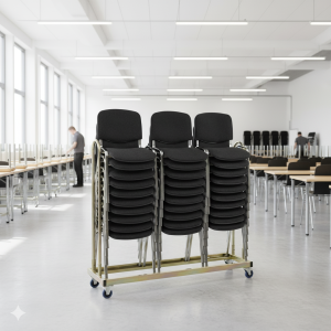 30 Økonomi Polster stabelstole i sort inkl. stolevogn til 30 stole
