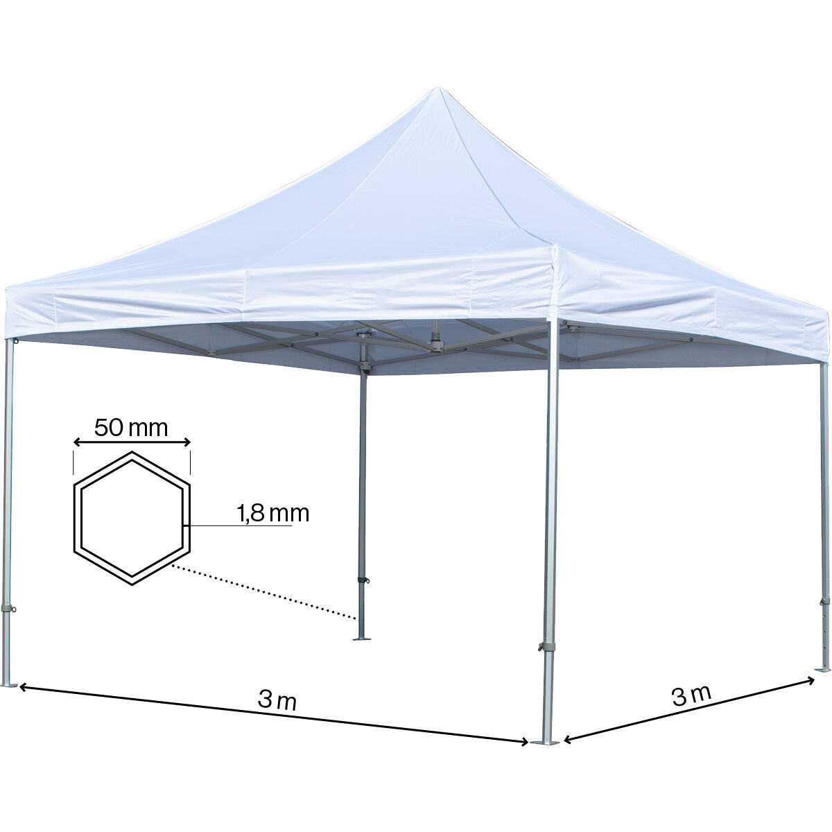 Foldetelt Komplet 3x3m HEXA Heavy Duty - Hvid