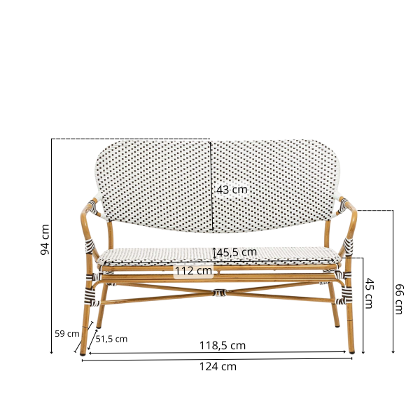 Magda - Cafébænk m. armlæn - Flet - Image 2