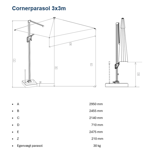 Corner Parasol v.2 3x3m 280gr/m2 Polyester dug - NY - Image 11