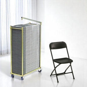 50 Event klapstole u. polster i sort inkl. stolevogn