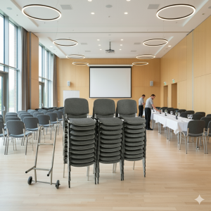 30 Økonomi Polster stabelstole i mørkegrå inkl. stolevogn