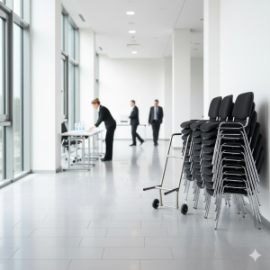 30 Økonomi Polster stabelstole i sort inkl. stolevogn