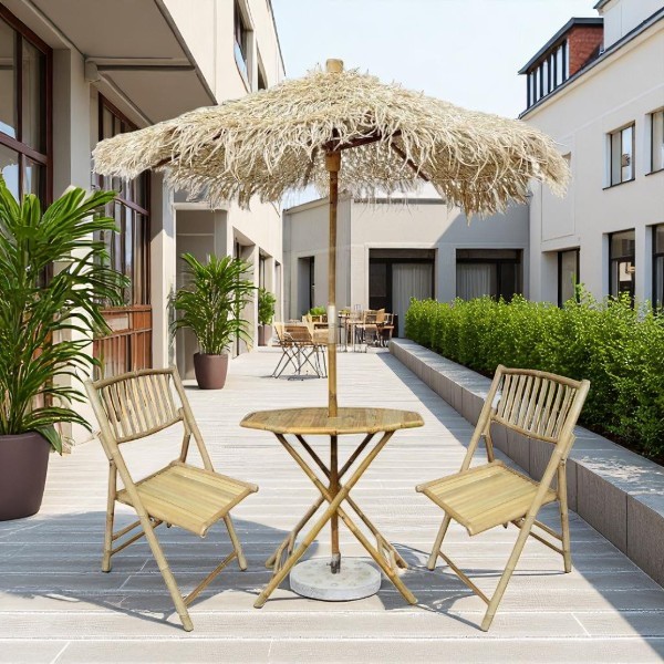 Bambuspakke med parasol og 2 stole