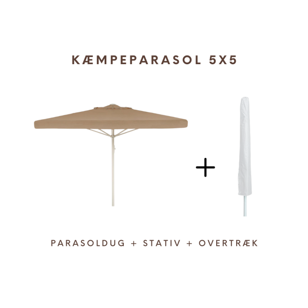 Kæmpeparasol - 5x5m m/frisekant - NY