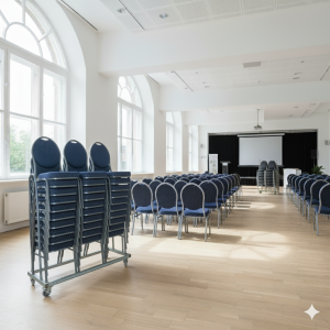 30 Banquet steel stole i blå inkl. vogn til 30 stole