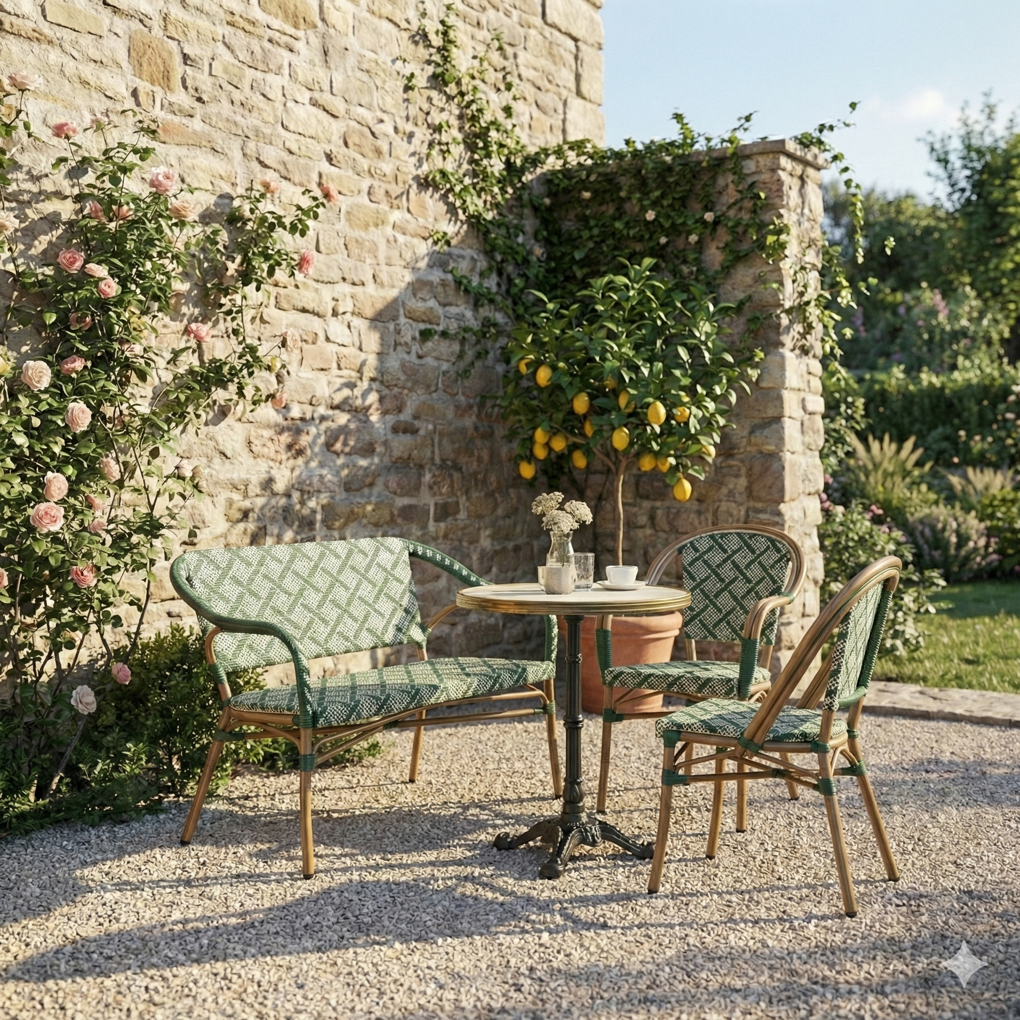 Marseille Cafébænk m. armlæn