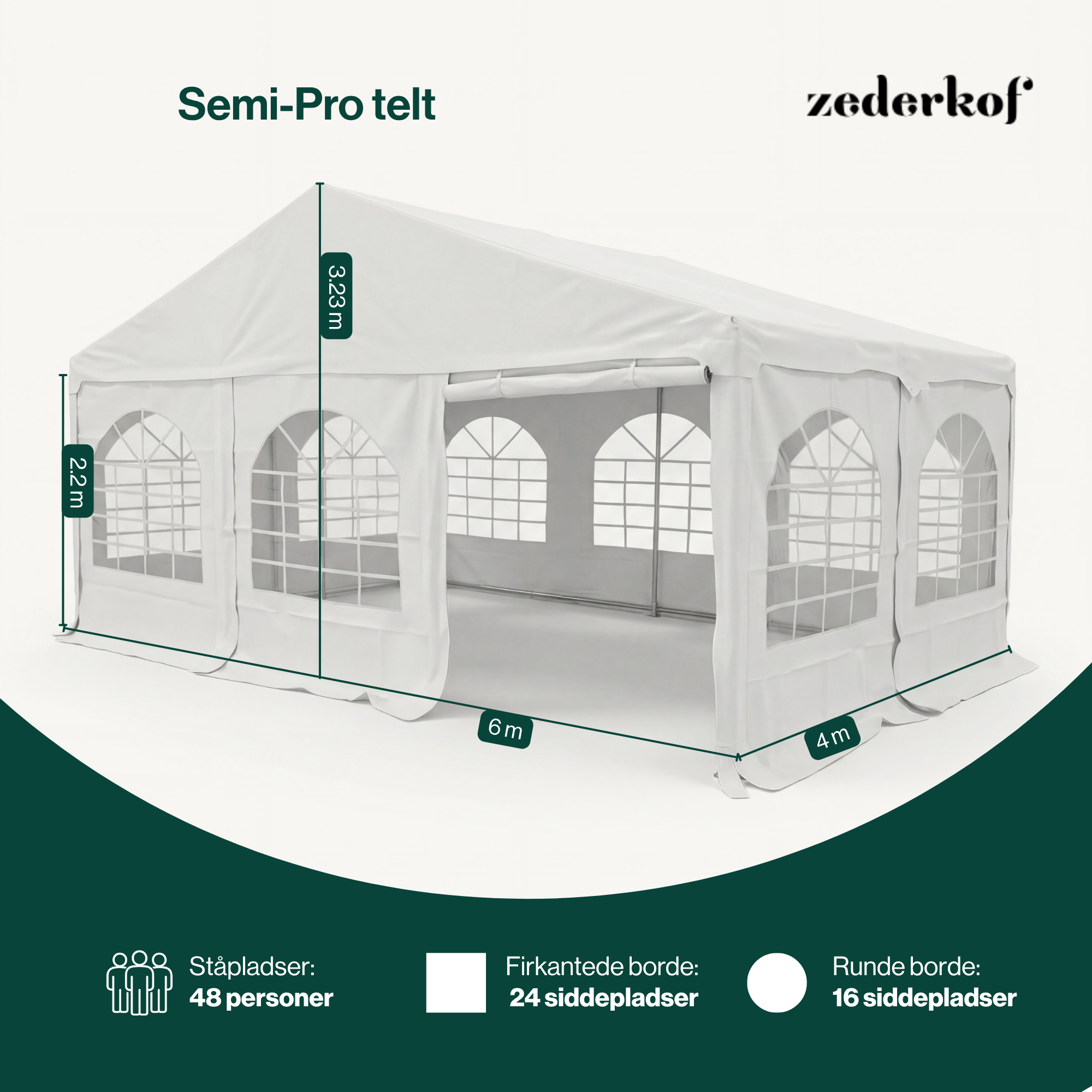 Startfag Tent for Events 6x4m inkl. sider, tag og gavl