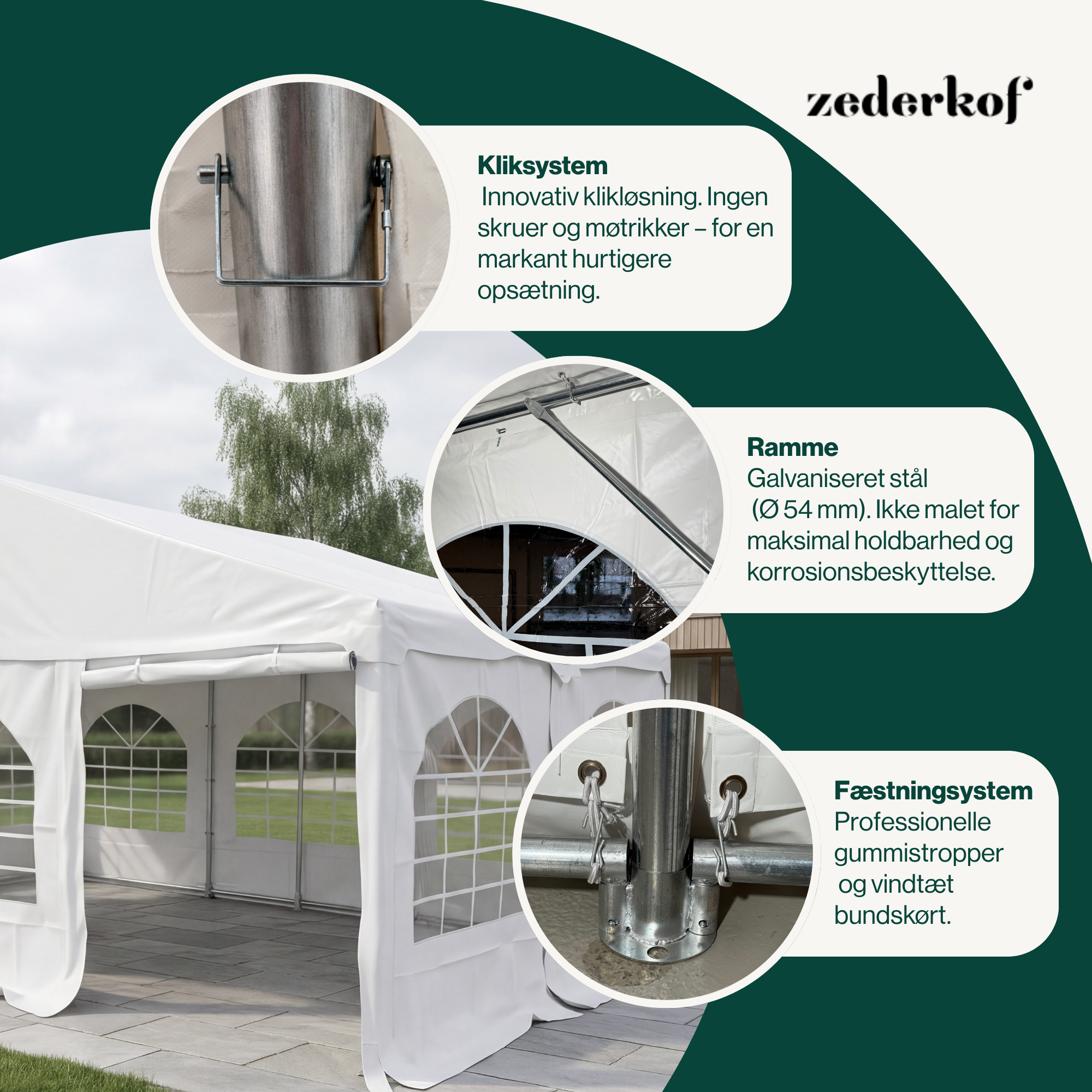 Startfag Tent for Events 6x4m inkl. sider, tag og gavl