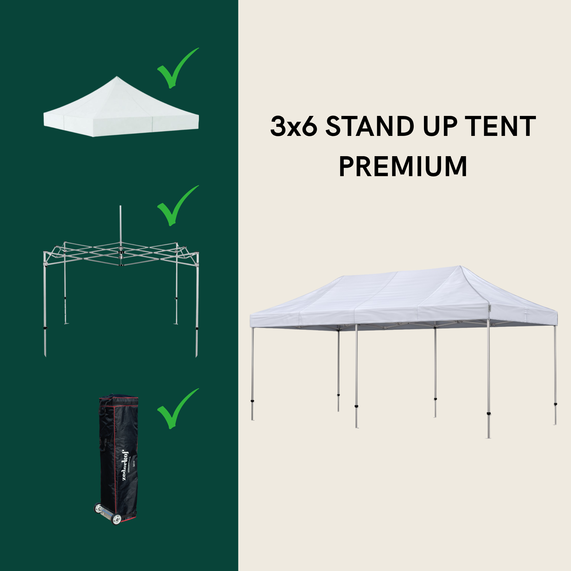 Stand Up Foldetelt Komplet 3x6m Premium
