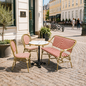 Cafépakke Paris med bænk og 2 stole rød-beige