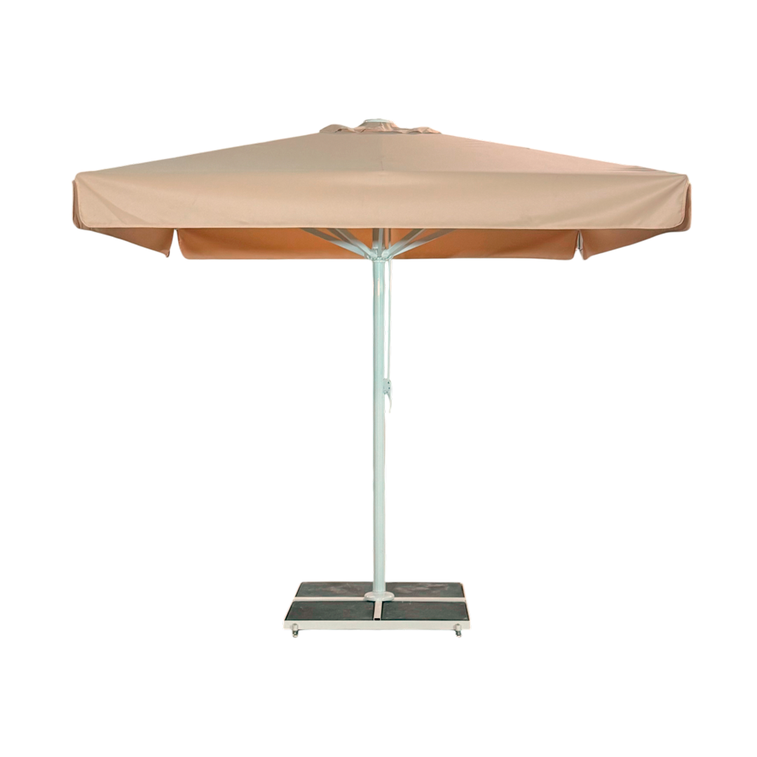 Kæmpeparasol 3x3m komplet m/frise - Hvidt Stativ - Hvid beige