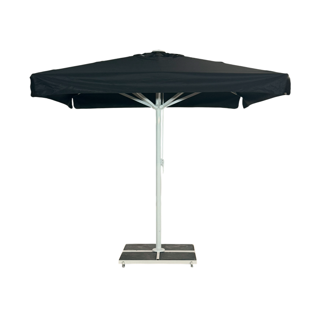 Kæmpeparasol 3x3m komplet m/frise - Hvidt Stativ - Hvid-sort
