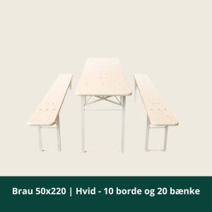 Brau 50x220 | Hvid - 10 borde og 20 bænk