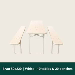 Brau 50x220 | Hvid - 10 borde og 20 bænk