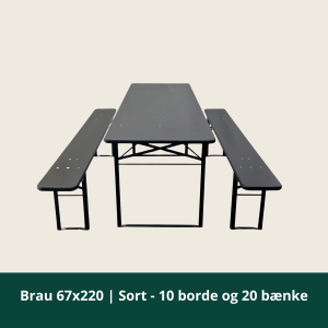 Brau 67x220 | Sort - 10 borde og 20 bænk